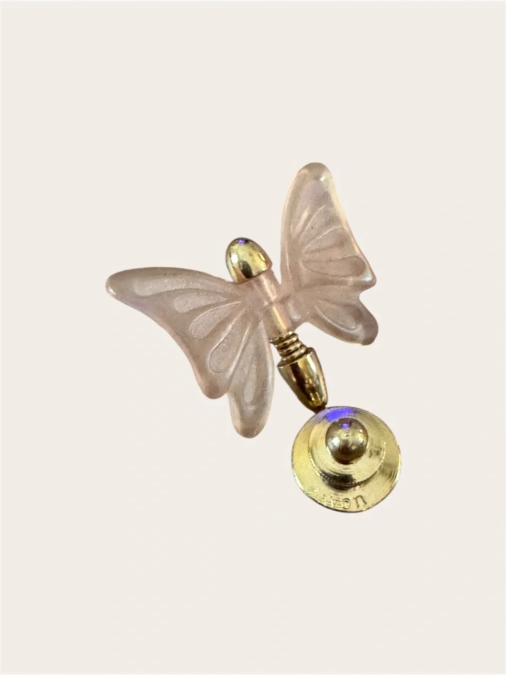 Vintage Avon Pink Butterfly Lapel Pin Tie Tack Gold Tone Signed